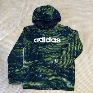 Adidas Navy and Lime Striped Hoodie